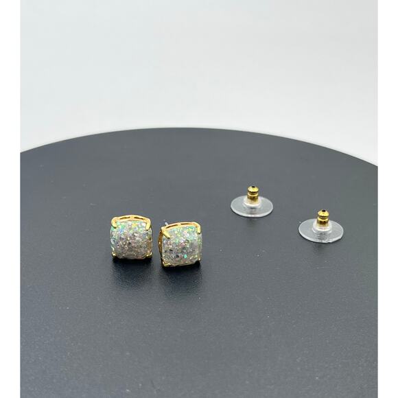 Kate Spade New York Gold Tone White Silver Glitter Sm Square Stud Earring - Picture 2 of 11